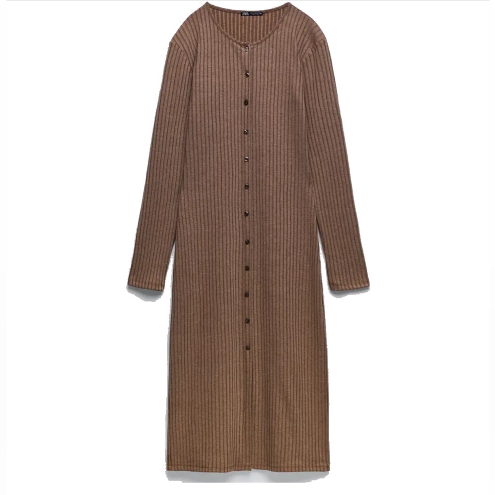 🤎Zara Knit ribbed button front midi dress🤎